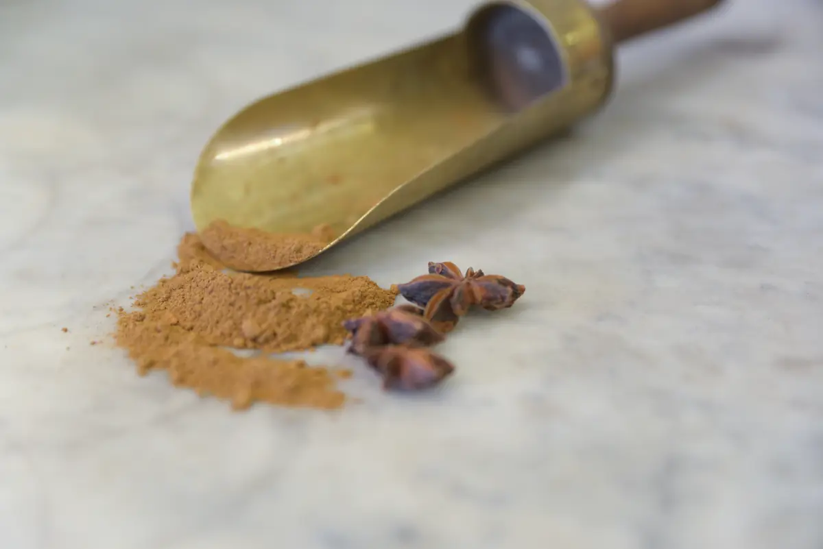 Ingrediënten: schep met poeder, steranijs en specerijen